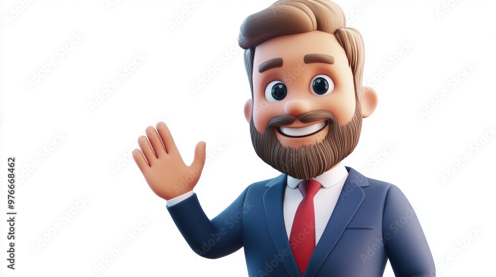 Cartoon Businessman Waving. Cartoon Businessman Waving.
