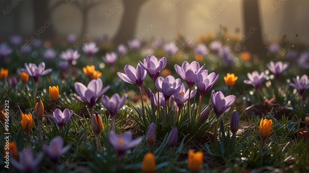Fototapeta premium pring Crocus or Snow Crocus, is a type of herbaceous plant