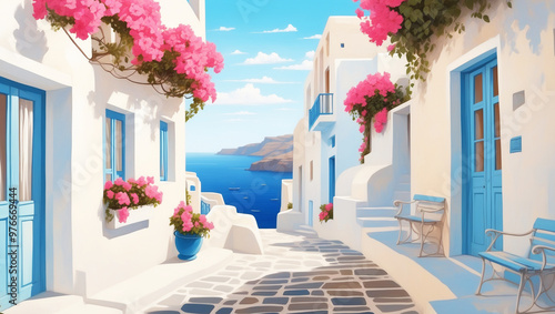 street in santorini,. gerative ai photo