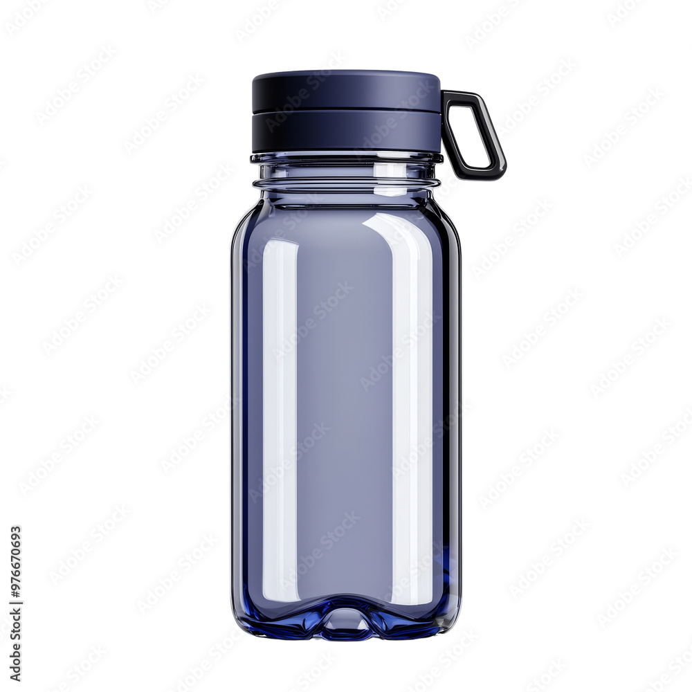 Clear plastic water bottle with black lid and handle for hydration Clear plastic water bottle with black lid and handle for hydration