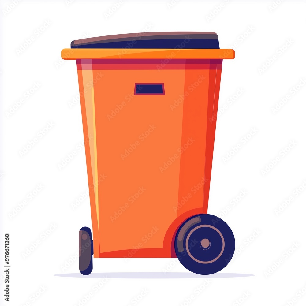 Bright Orange Recycling Bin with Wheels, Isolated on White Background, vector style illustration. Bright Orange Recycling Bin with Wheels, Isolated on White Background, vector style illustration.