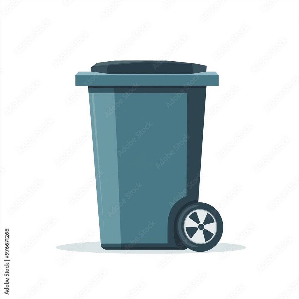 Illustration of a dark blue wheelie trash bin, symbolizing waste management, recycling, and environmental cleanliness, ideal for sustainability, urban planning, and eco-friendly initiatives Illustration of a dark blue wheelie trash bin, symbolizing waste management, recycling, and environmental cleanliness, ideal for sustainability, urban planning, and eco-friendly initiatives