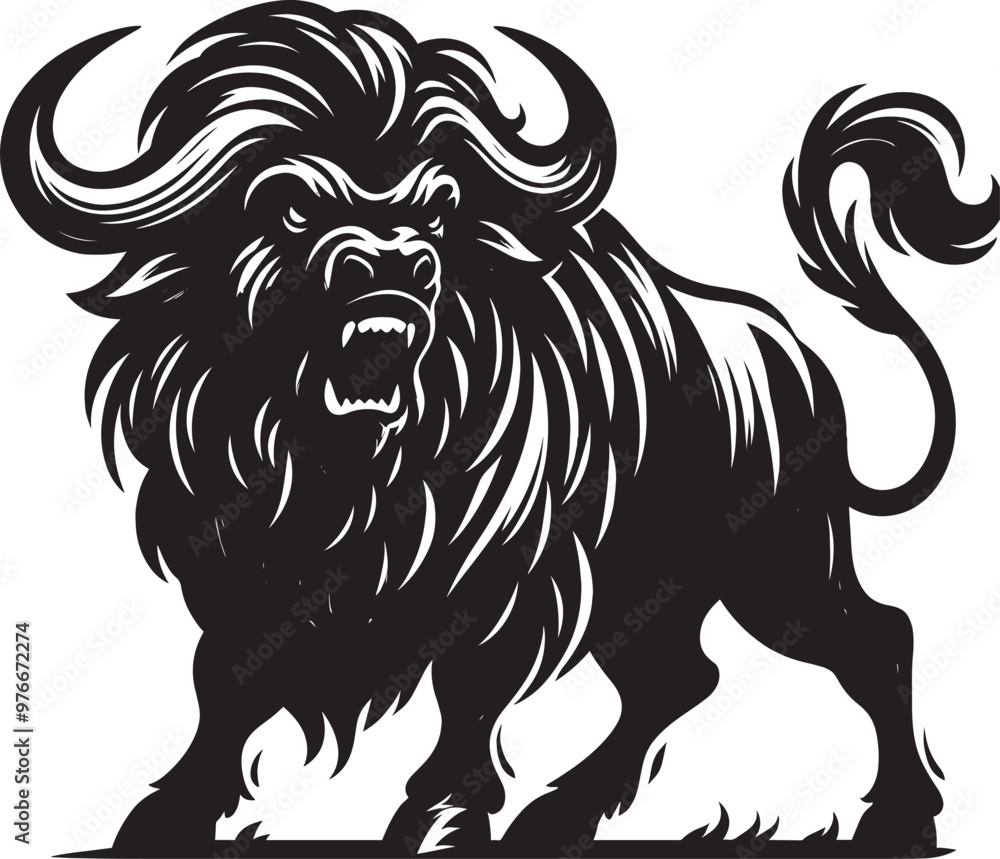 Wild Running Buffalo Silhouette vector illustration isolated on a white background Wild Running Buffalo Silhouette vector illustration isolated on a white background