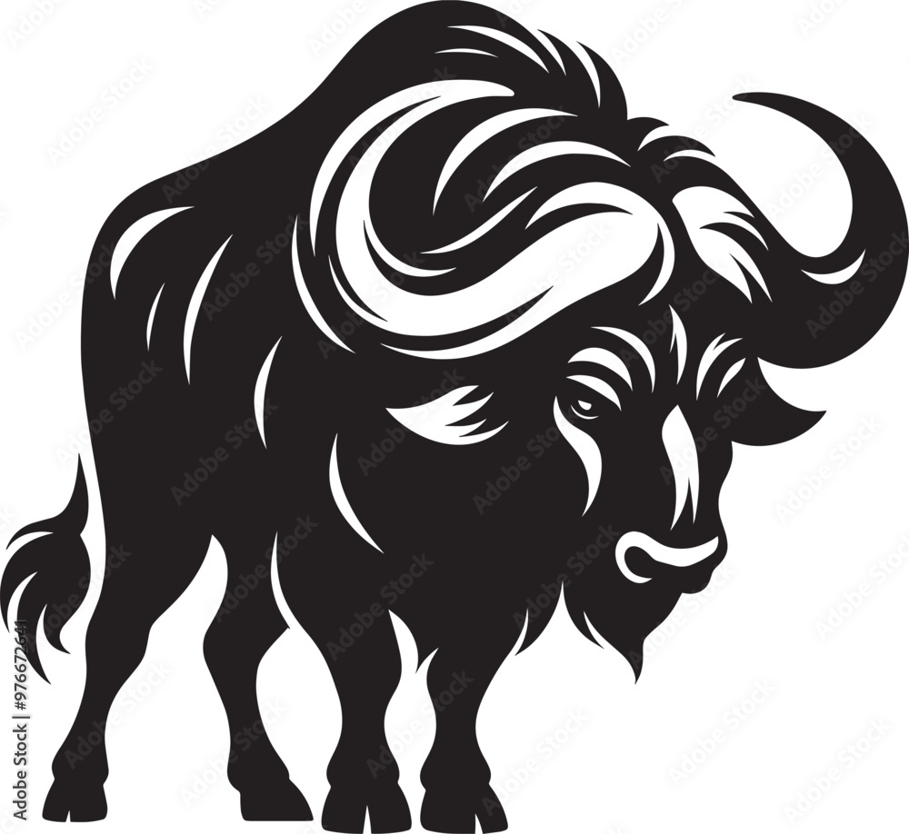 Fototapeta premium Wild Running Buffalo Silhouette vector illustration isolated on a white background