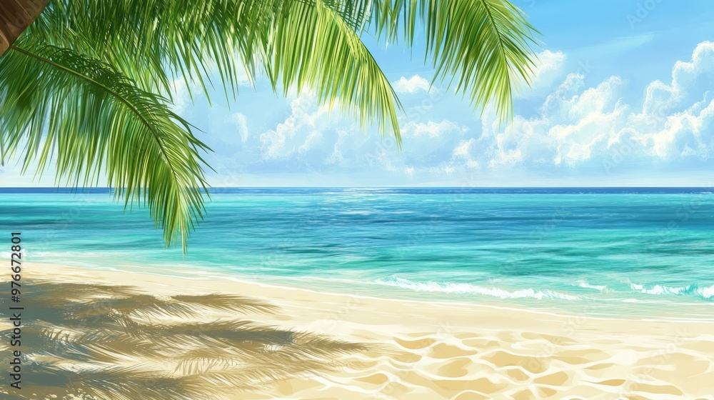 A beautiful beach with palm trees and a blue ocean A beautiful beach with palm trees and a blue ocean