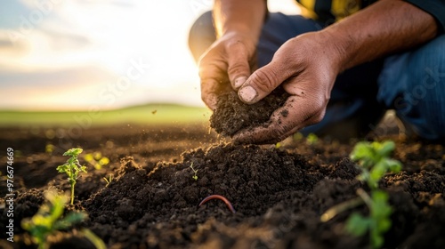 Nutrient-Rich No-Till Soil Farming: Farmer Examining Lush Organic Layers with Earthworms and Microorganisms
