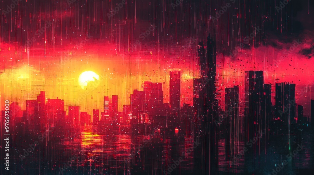 Weather warning for heavy rain, art style Weather warning for heavy rain, art style
