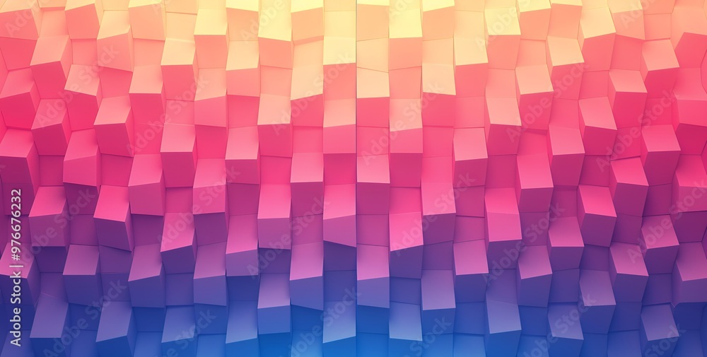 Abstract background with a gradient of cubes in pink, blue, and yellow tones. The texture of the cubes is a great design element. Abstract background with a gradient of cubes in pink, blue, and yellow tones. The texture of the cubes is a great design element.