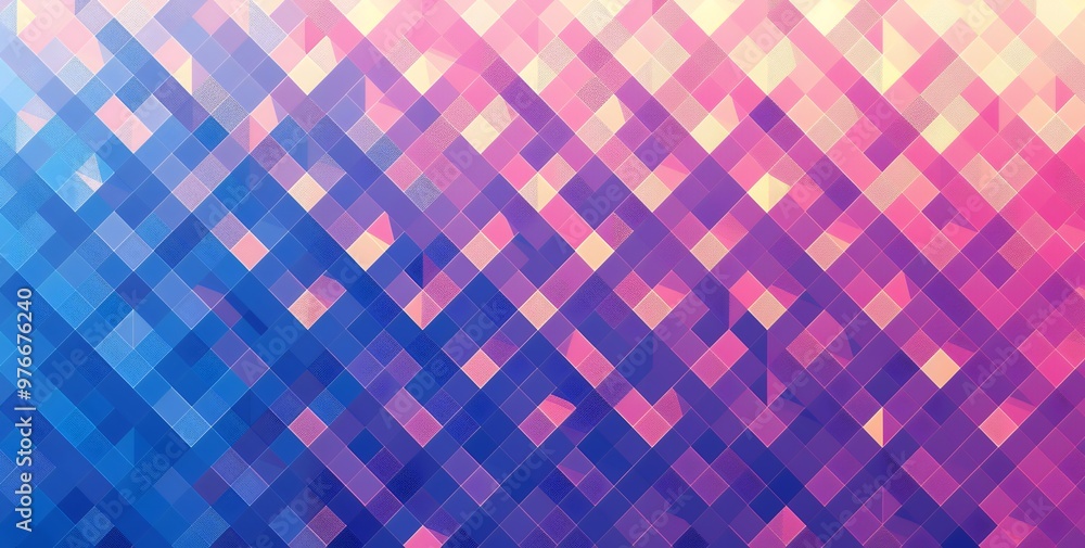Abstract background with a mosaic of colorful squares in shades of pink, purple, and blue. Abstract background with a mosaic of colorful squares in shades of pink, purple, and blue.