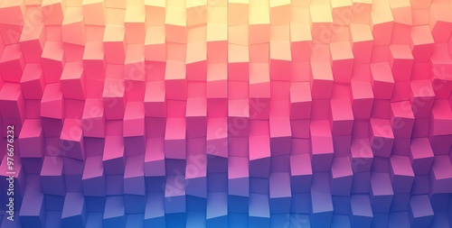 Abstract background with a gradient of cubes in pink, blue, and yellow tones. The texture of the cubes is a great design element.