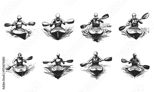 Group of Kayak Silhouette isolated white background. Vector Illustration
