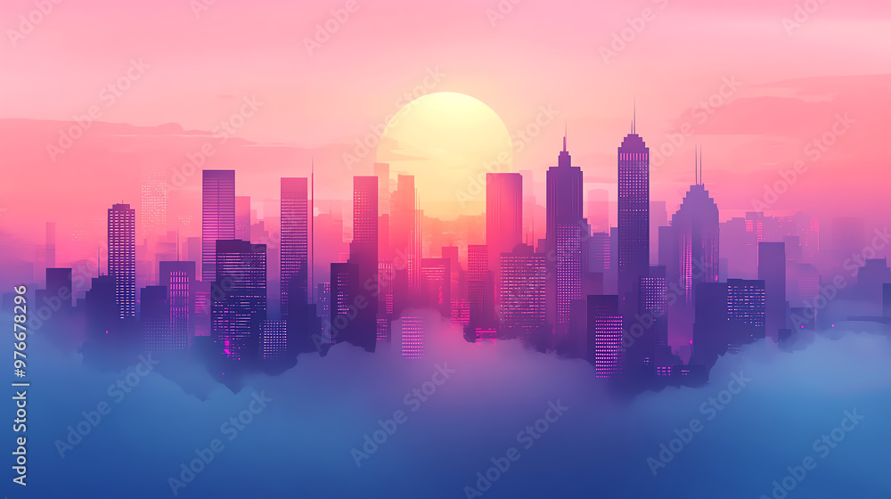 City skyline silhouettes in an abstract vector background, sharp geometric buildings against a soft gradient sky, modern and urban aesthetic City skyline silhouettes in an abstract vector background, sharp geometric buildings against a soft gradient sky, modern and urban aesthetic