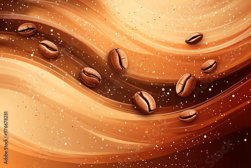 Abstract vector background with coffee beans and swirling patterns, rich brown tones and soft gradients, dynamic and warm coffeeinspired design photo