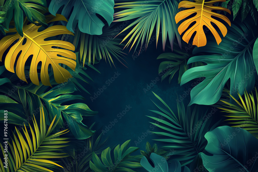 Tropical palm leaves blending into an abstract vector background, vibrant greens with sharp geometric accents, dynamic and stylish design Tropical palm leaves blending into an abstract vector background, vibrant greens with sharp geometric accents, dynamic and stylish design