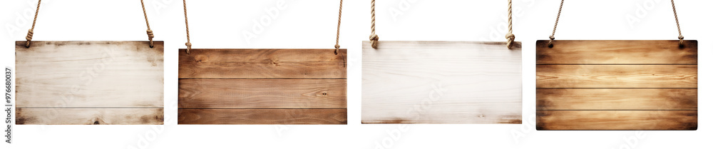 Set of wooden hanging signboards, cut out Set of wooden hanging signboards, cut out