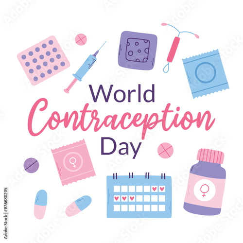 World Contraception Day 26 September. The concept of awareness of contraceptive methods in the field of sexual and reproductive health. Safe sexual behavior, birth control. Types of contraception.