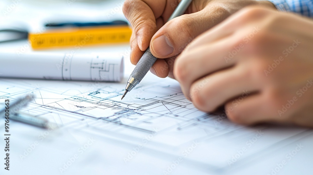 An attentive designer skillfully employs precise instruments to create accurate plans that embody contemporary aesthetics in a brightly lit workspace. An attentive designer skillfully employs precise instruments to create accurate plans that embody contemporary aesthetics in a brightly lit workspace.