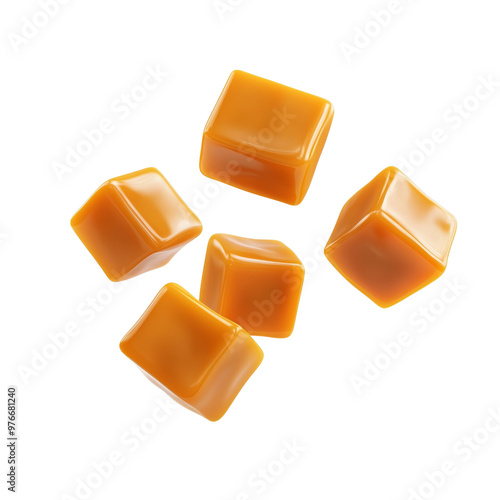 Delicious caramel cubes on a black background