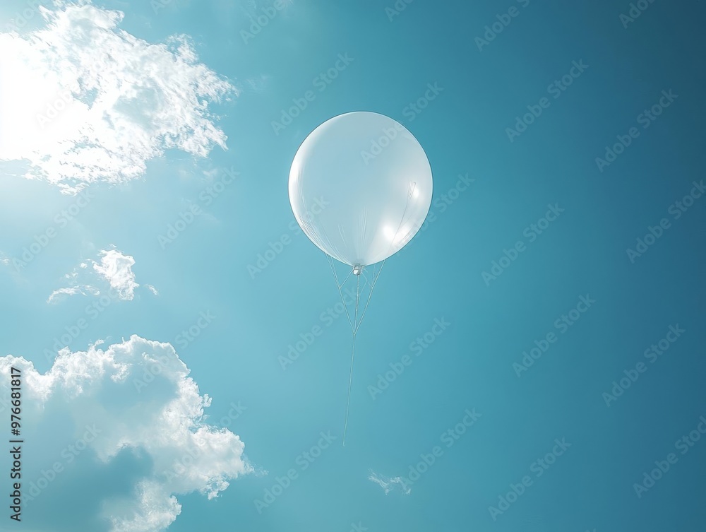 Obraz premium Weather balloon releasing into the sky with a digital readout tracking real-time temperature and atmospheric data