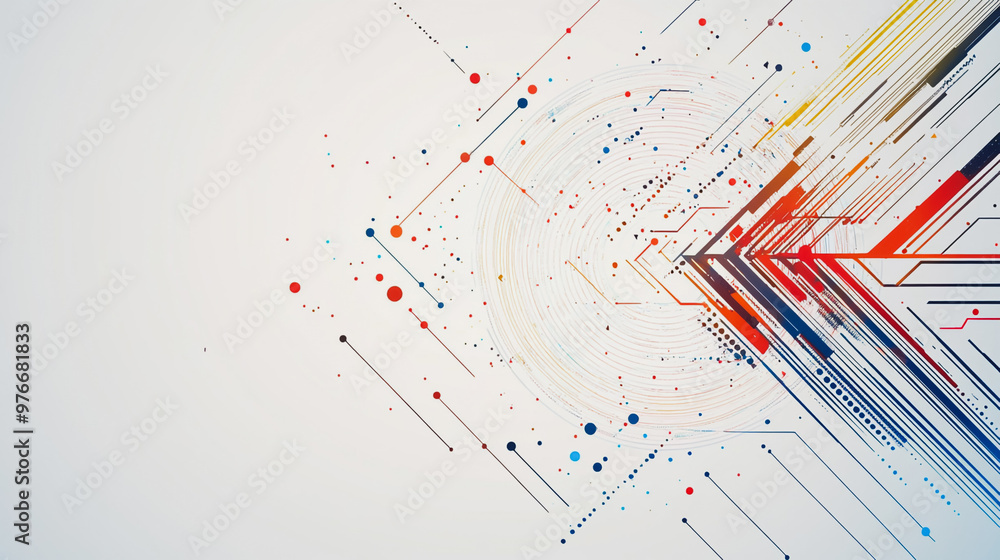 Abstract white background with Colorful geometric and circle lines. Digital future technology . Abstract business connection of lines from nodes innovation of communication in the network. Abstract white background with Colorful geometric and circle lines. Digital future technology . Abstract business connection of lines from nodes innovation of communication in the network.