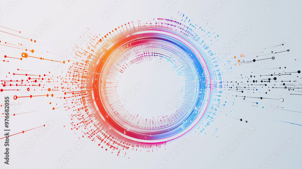 Abstract white background with Colorful geometric and circle lines. Digital future technology . Abstract business connection of lines from nodes innovation of communication in the network. Abstract white background with Colorful geometric and circle lines. Digital future technology . Abstract business connection of lines from nodes innovation of communication in the network.