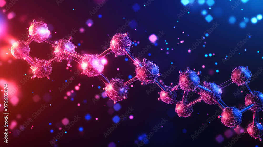 Low poly wireframe science banner vector template. Features a biochemistry, microbiology, and medical research lab poster with a polygonal design and text space. Includes 3D mesh art of molecule. Low poly wireframe science banner vector template. Features a biochemistry, microbiology, and medical research lab poster with a polygonal design and text space. Includes 3D mesh art of molecule.