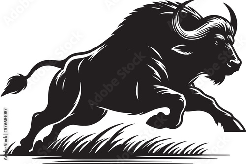 Wild Running Buffalo Silhouette vector illustration isolated on a white background