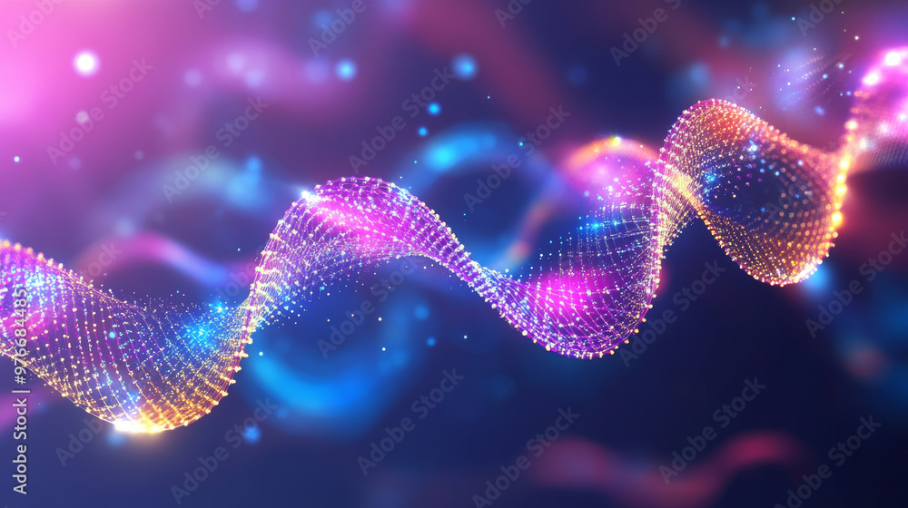 Background featuring scientific molecules for medicine, science, technology, and chemistry. Includes waves and flow patterns. Ideal for wallpaper or banner, showcasing DNA molecules in a vector geomet Background featuring scientific molecules for medicine, science, technology, and chemistry. Includes waves and flow patterns. Ideal for wallpaper or banner, showcasing DNA molecules in a vector geomet
