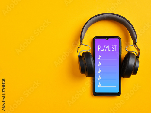 Playlist, music player, and listening to music with smartphone app.