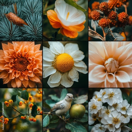 Nature s Beauty  A Collage of Flowers  Bird  and Plants photo