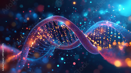 Background featuring scientific molecules for medicine, science, technology, and chemistry. Includes waves and flow patterns. Ideal for wallpaper or banner, showcasing DNA molecules in a vector geomet