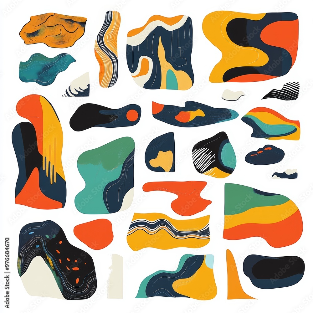 Obraz premium Abstract Colorful Shapes Set Digital Illustration Graphic Design Elements Art Modern Art Vector Graphic Geometric Shapes Abstract Pattern Min