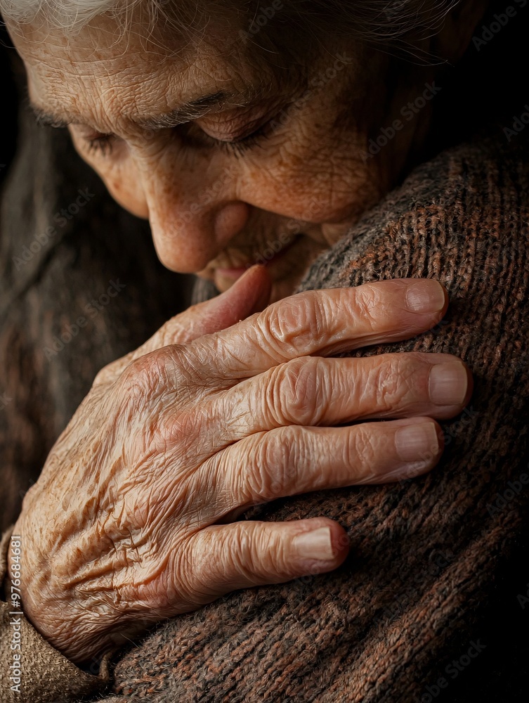 Fototapeta premium A caregiver's gentle touch fosters a heartfelt bond with an elderly individual, radiating empathy and warmth.