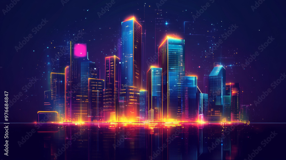 Vision of a smart digital city showcasing high-rise towers in a futuristic urban setting. Includes abstract digital buildings and virtual reality elements, depicted in a modern technology. Vision of a smart digital city showcasing high-rise towers in a futuristic urban setting. Includes abstract digital buildings and virtual reality elements, depicted in a modern technology.