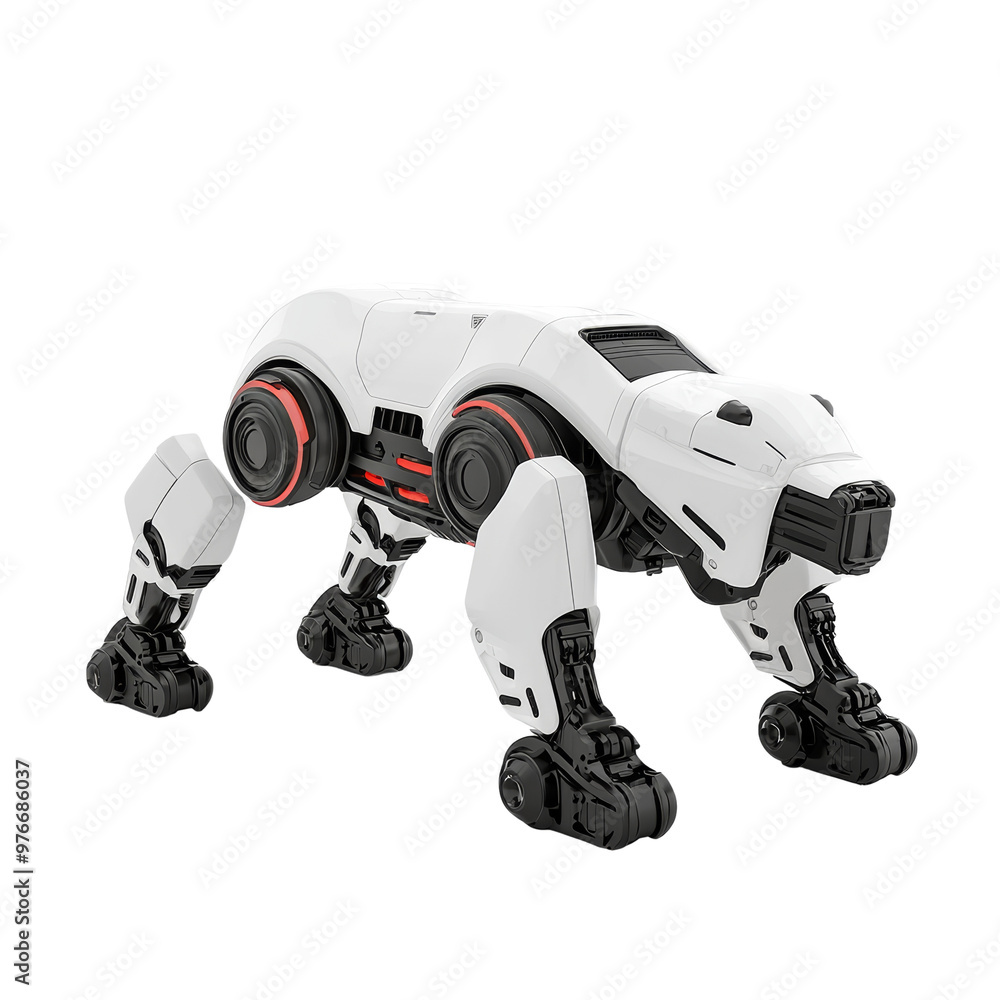 Futuristic robotic dog design with sleek white body and wheels Futuristic robotic dog design with sleek white body and wheels