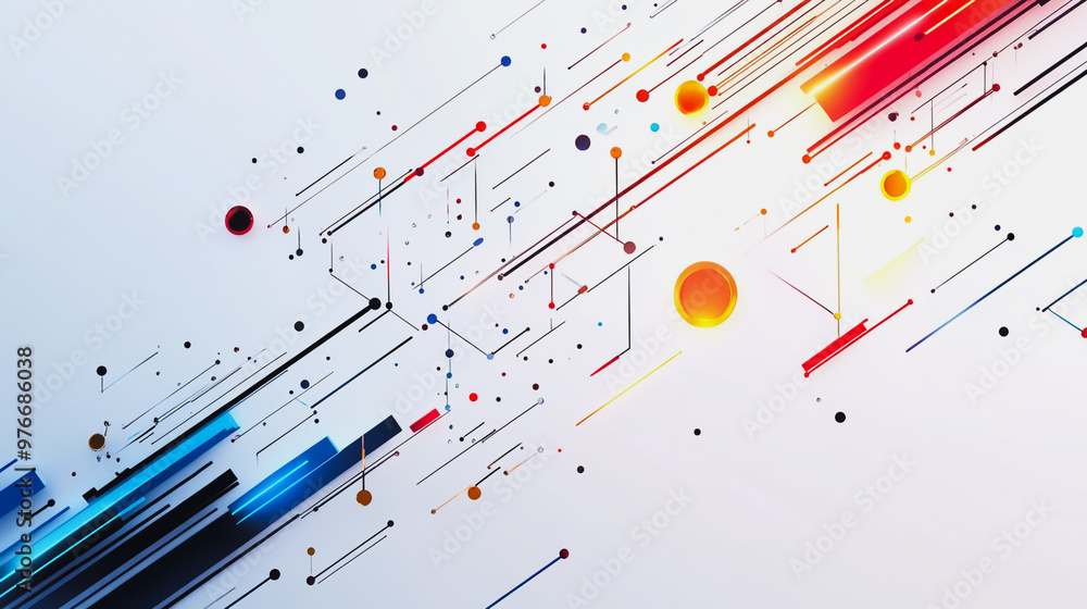 Abstract white background with Colorful geometric and circle lines. Digital future technology . Abstract business connection of lines from nodes innovation of communication in the network. Abstract white background with Colorful geometric and circle lines. Digital future technology . Abstract business connection of lines from nodes innovation of communication in the network.