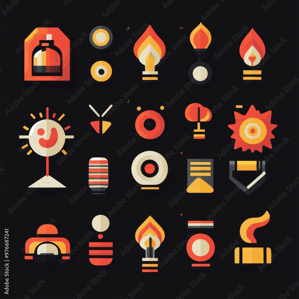 Colorful Geometric Abstract Flame Design Elements Set Colorful Geometric Abstract Flame Design Elements Set