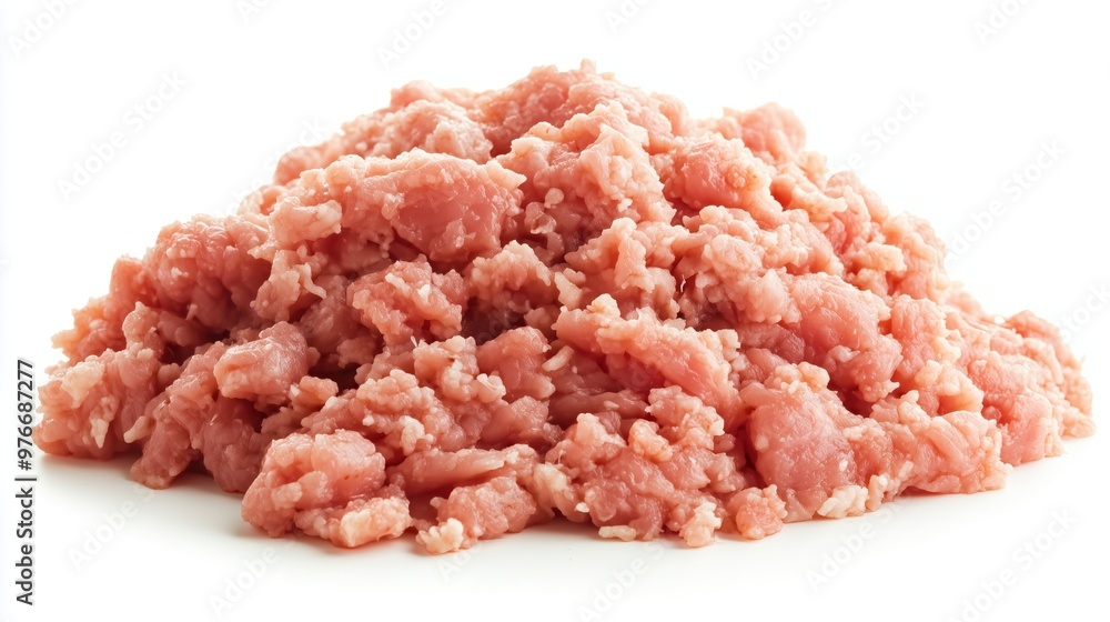 minced meat, pork, beef, forcemeat, on white background minced meat, pork, beef, forcemeat, on white background