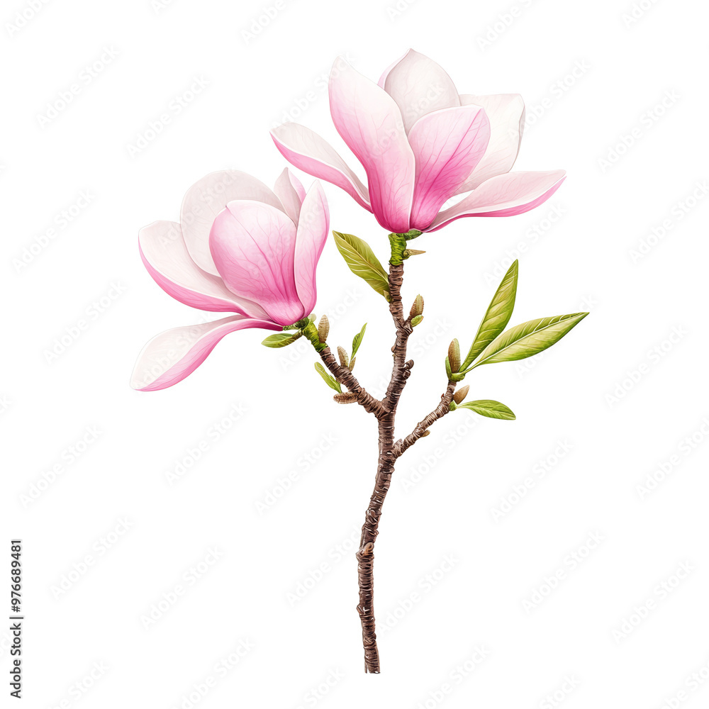 Beautiful magnolia flower branch with pink and white petals Beautiful magnolia flower branch with pink and white petals
