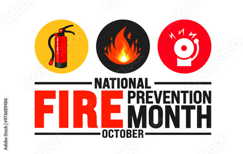 National Fire Prevention Month background or banner design template is observed every year in October. Holiday concept. Template for card, poster, placard, template. eps 10