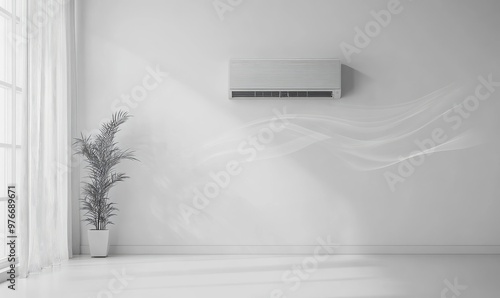 A white room with a large air conditioner on the wall photo