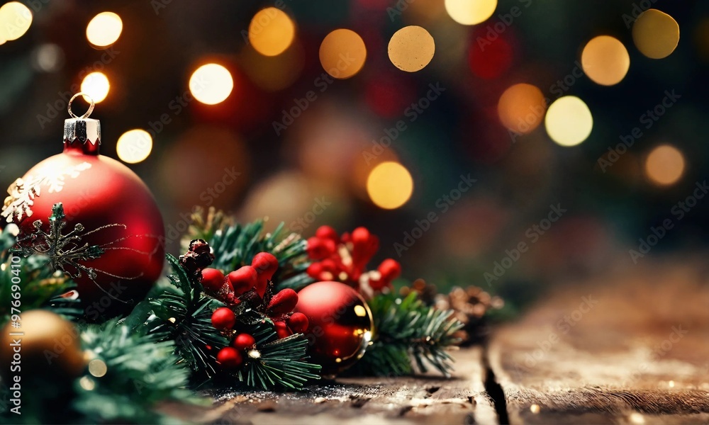 Christmas flatlay background with fir tree brunch with copy space Christmas flatlay background with fir tree brunch with copy space