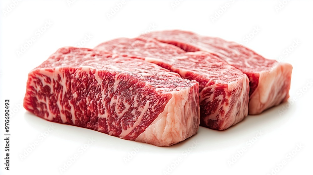 Fresh wagyu raw beef steak on white background Fresh wagyu raw beef steak on white background