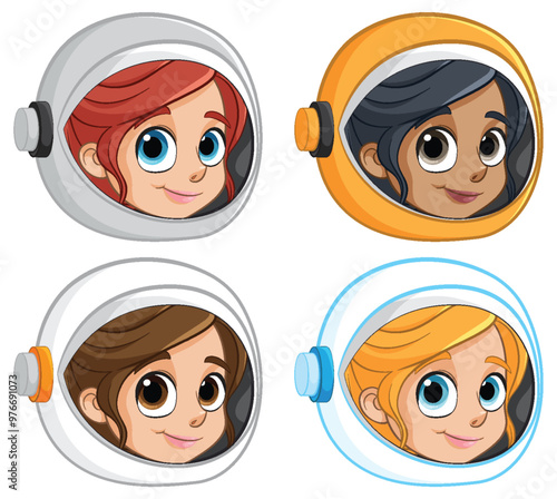 Cute Astronauts in Space Helmets