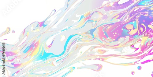 Abstract swirls of iridescent colors experience. light reflects off the liquid surface, creating a shimmering effect. Texture illustration