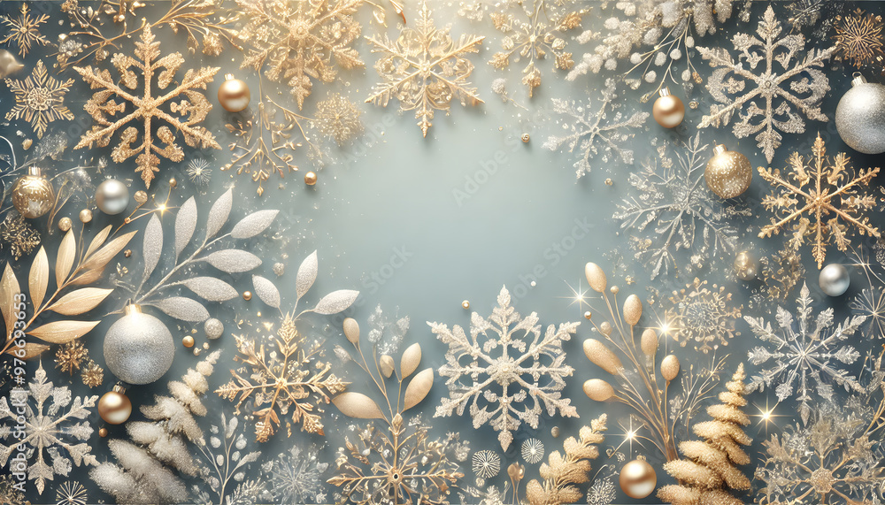 「豪華な金と銀の雪の結晶で彩る華麗な冬の風景」
「豪華な金と銀の雪の結晶で彩る華麗な冬の風景」