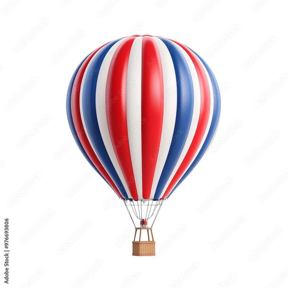 Fototapeta premium Colorful hot air balloon with red, white, and blue stripes