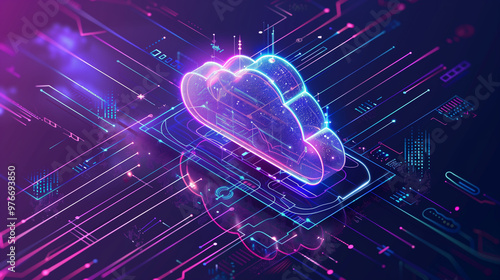 Cloud Technology Data Center. A realistic photo of a modern cloud technology data center