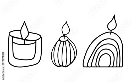 Hand-Drawn Coloring Collection Cozy Candles of Vector Illustrations