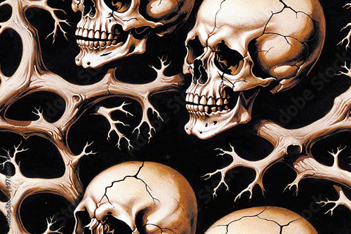 Skulls intertwined with tre...